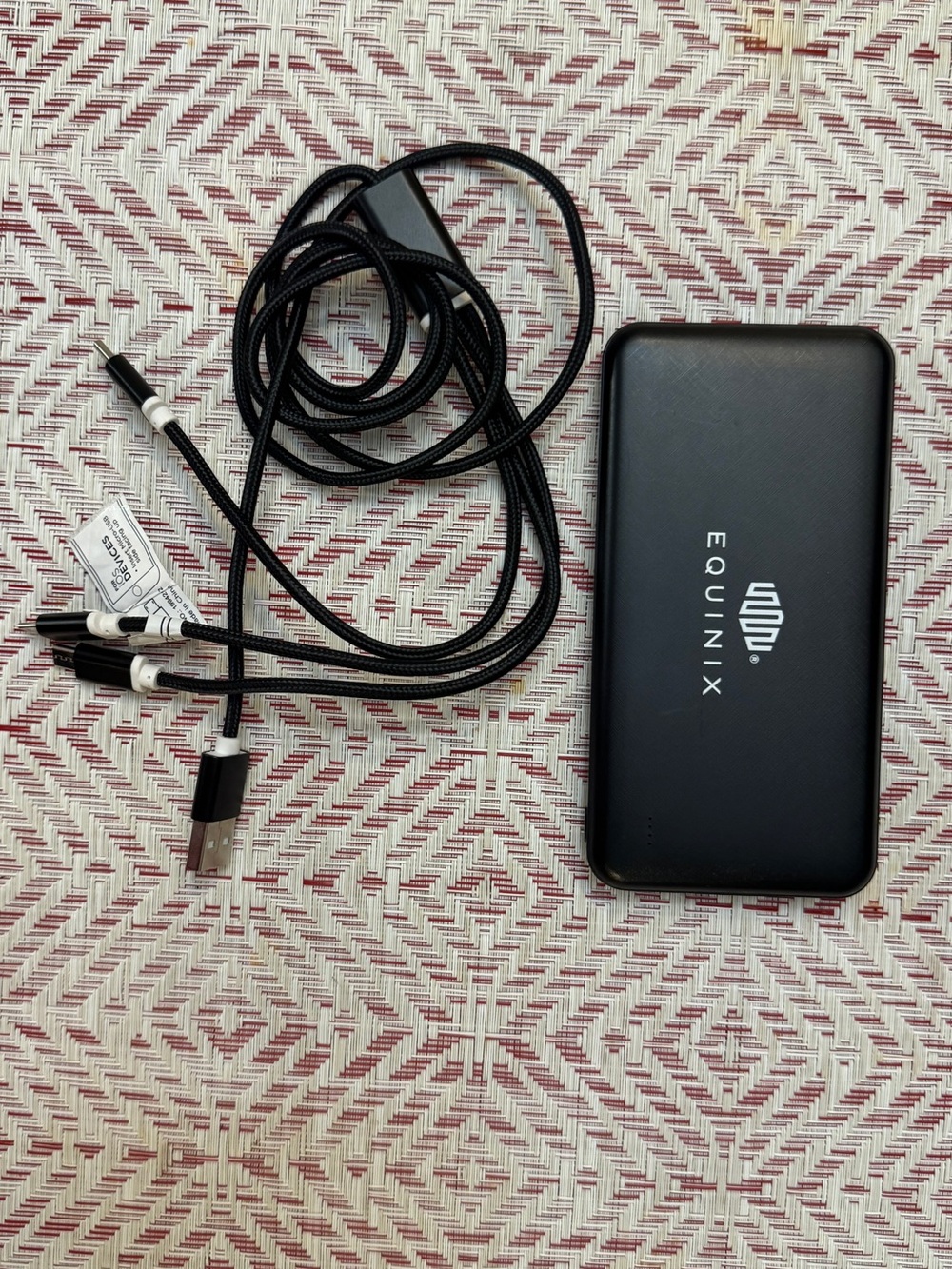 Black Portable Power Bank 10,000 mAh with 3 in 1 USB Charging Cable